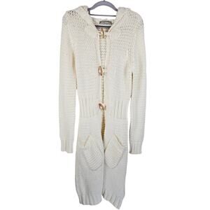 Zara Wool Blend Open Heavy Knit Sweater Cardigan Hooded Winter Women's M NWOT